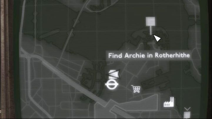 Rotherhithe is north-east of Thameshaven, close to the River Thames - Fallout London: Where to find Archie in Rotherhithe (Lands of the Seraph quest)? - Transition description - Fallout London Guide