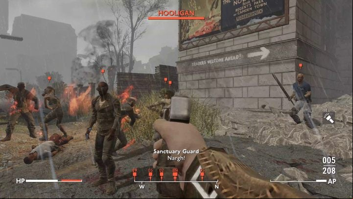 At some point, the conversation will be interrupted and your team will be attacked by a group of hooligans - Fallout London: How to get to St. Pauls Sanctuary? - Transition description - Fallout London Guide