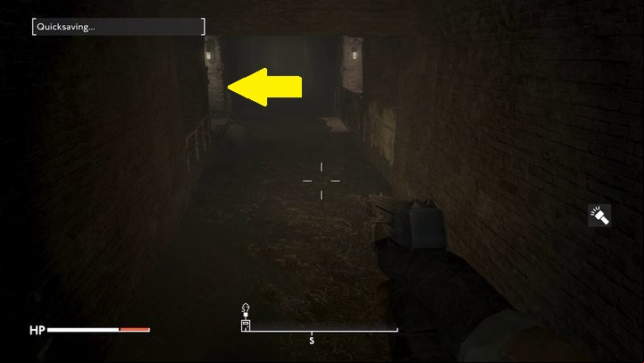 In a large, flooded room, you have to swim a short distance to get further (reach the left bank) - Fallout London: How to get to Angel Lab? - Transition description - Fallout London Guide