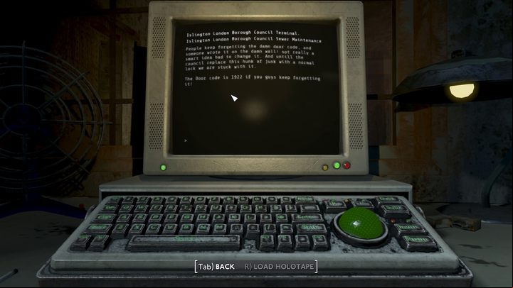 To open the door leading further, you will need to solve a simple puzzle - Fallout London: How to get to Angel Lab? - Transition description - Fallout London Guide