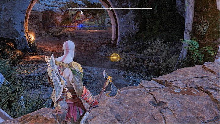 This Buried Treasure is located south from the dwarven store in the eastern part of the region - you'll see a lit area near a large stone arch - God of War Ragnarok: The Plains, Vanaheim - secrets, collectibles - Vanaheim - God of War Ragnarok Guide