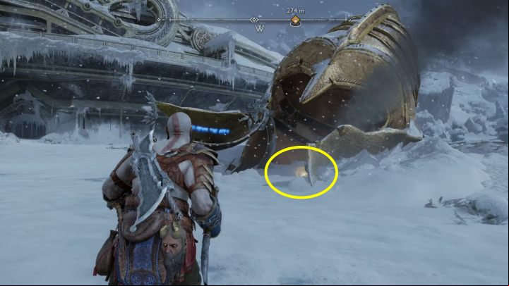 The large helmet can be easily located thanks to smoke coming out of it - God of War Ragnarok: Lake of Nine, Midgard - secrets, collectibles - Midgard - God of War Ragnarok Guide
