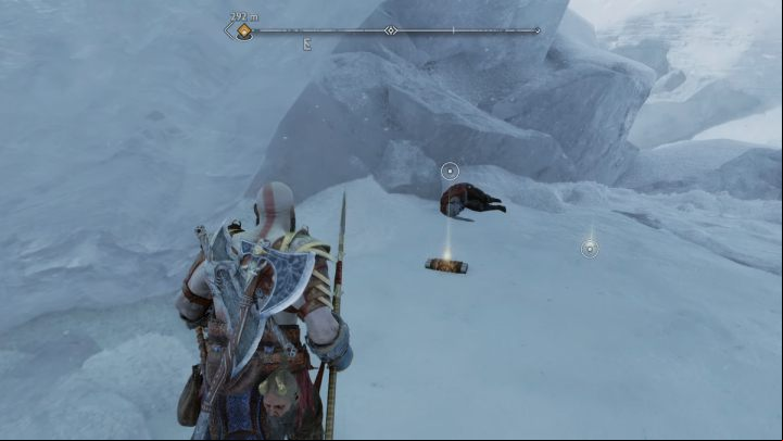 Stick the spear into ice lit in yellow and detonate it - God of War Ragnarok: Lake of Nine, Midgard - secrets, collectibles - Midgard - God of War Ragnarok Guide
