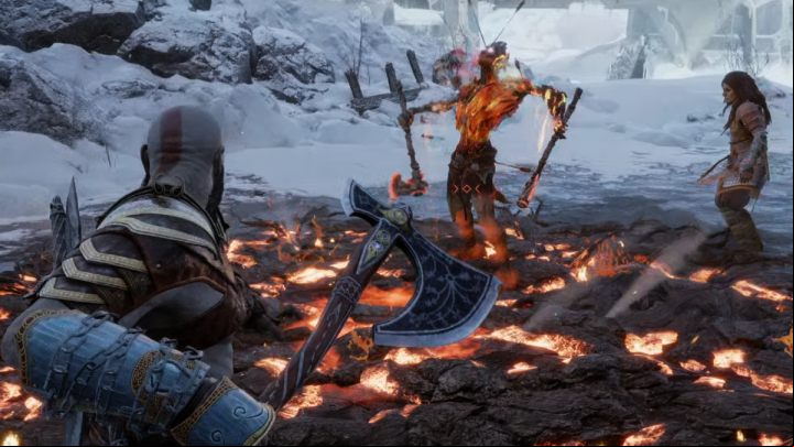 Along the path to the hole, you'll be attacked by The Hateful - God of War Ragnarok: Lake of Nine, Midgard - secrets, collectibles - Midgard - God of War Ragnarok Guide