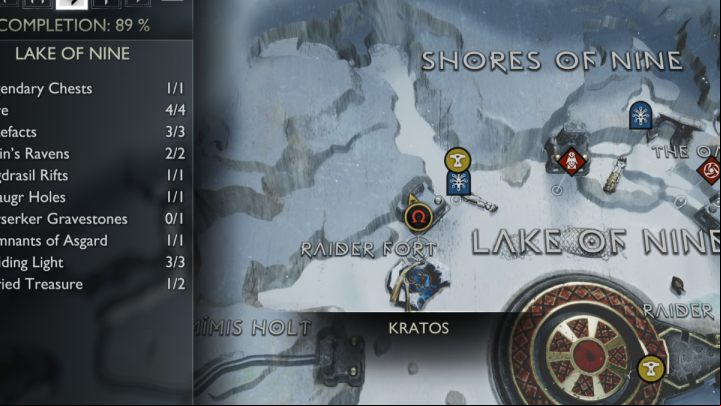 The second Buried Treasure in the Lake of Nine region is near the Mystic Gateway - God of War Ragnarok: Lake of Nine, Midgard - secrets, collectibles - Midgard - God of War Ragnarok Guide