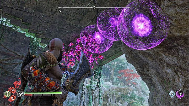 Create three seals on the ceiling - you must create one of them within range of Kratos' blades, then hit it with them - God of War Ragnarok: The Jungle, Vanaheim - secrets, collectibles - Vanaheim - God of War Ragnarok Guide