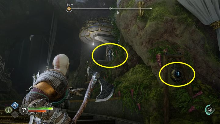 One of the bells is hiding behind a barrier - you must use the crystal on the wall to deflect the axe and hit the bell - God of War Ragnarok: Temple of Light, Alfheim - secrets, collectibles - Alfheim - God of War Ragnarok Guide