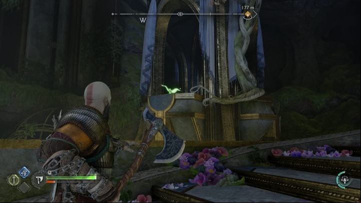 The raven will be sitting next to the stairs, not far from where you will fight a group of elves - God of War Ragnarok: Temple of Light, Alfheim - secrets, collectibles - Alfheim - God of War Ragnarok Guide