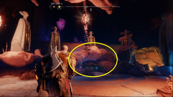 Destroy the rubble to get to the secret room under the building - God of War Ragnarok: The Forbidden Sands, Alfheim - secrets, collectibles - Alfheim - God of War Ragnarok Guide