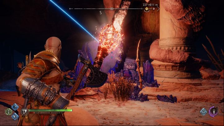 You must first get rid of the red node by the chest - God of War Ragnarok: The Forbidden Sands, Alfheim - secrets, collectibles - Alfheim - God of War Ragnarok Guide