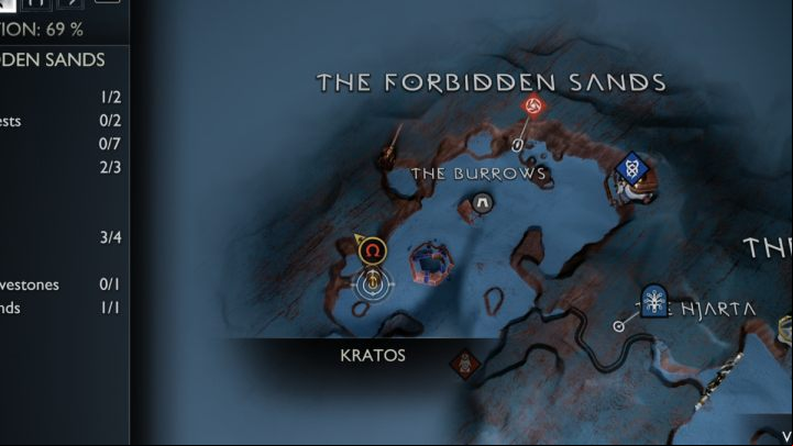 The first Lore in Alfheim in the Forbidden Sands is in the western part of the region - God of War Ragnarok: The Forbidden Sands, Alfheim - secrets, collectibles - Alfheim - God of War Ragnarok Guide