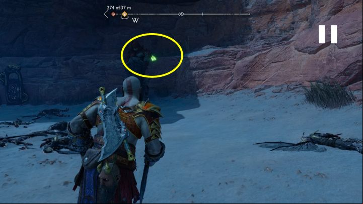 The Raven is jumping on the rock behind the statue - God of War Ragnarok: The Forbidden Sands, Alfheim - secrets, collectibles - Alfheim - God of War Ragnarok Guide