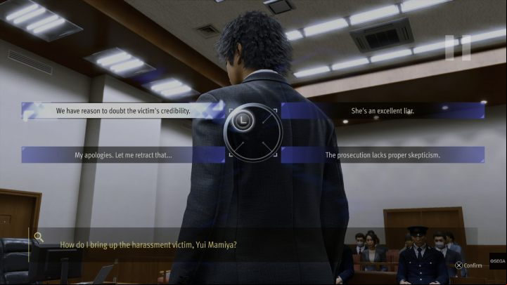 Then choose the answer We have reason to doubt the victim's credibility - Lost Judgment: Final Chapter, Darkest Before the Dawn - walkthrough - Main Storyline - Lost Judgment Guide