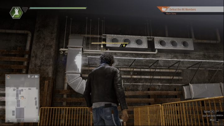 Jump on the pipe and go right, then jump down to the very bottom and use the door - Lost Judgment: Final Chapter, Darkest Before the Dawn - walkthrough - Main Storyline - Lost Judgment Guide