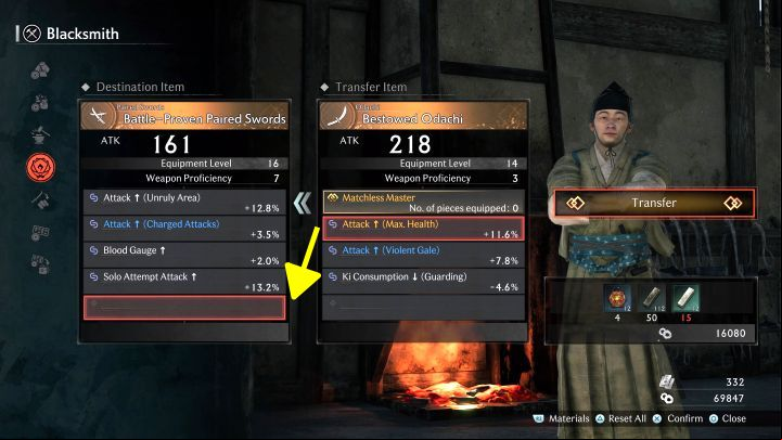 On the screen 2 slots for equipment will appear - Rise of the Ronin: How to perform a Bond Transfer? Transfer of Power trophy - FAQ - Rise of the Ronin Guide