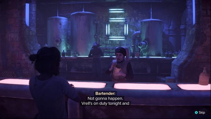 Inside the club, head to the dance floor and talk to the bartender - Star Wars Outlaws: Beginnings - walkthrough - Canto Bight - Star Wars Outlaws Guide