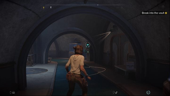 In the large room with the stairs you can order Nix to sabotage the alarms - Star Wars Outlaws: Beginnings - walkthrough - Canto Bight - Star Wars Outlaws Guide