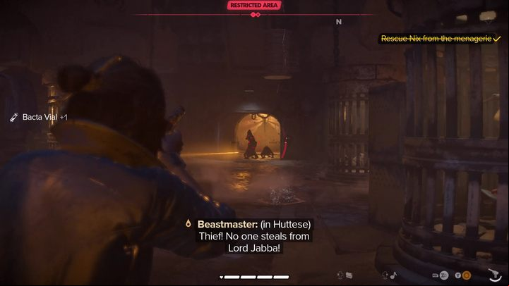 Eventually, you will come to the menagerie where Nix is being held - Star Wars Outlaws: Partners - walkthrough - Tatooine - Star Wars Outlaws Guide
