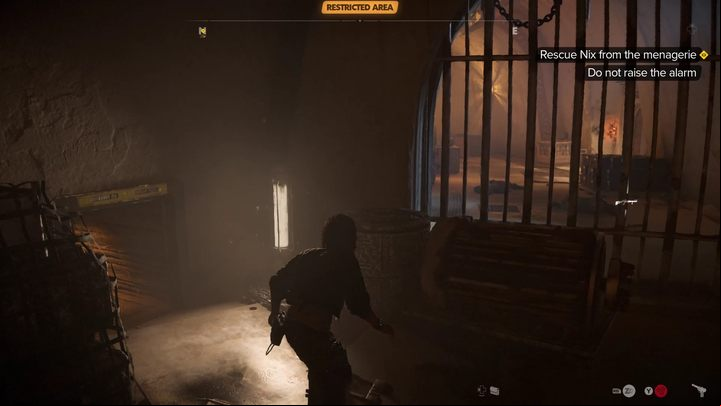 Be careful, as other enemies can spot you through the bars in the middle of the corridor and from the next room - Star Wars Outlaws: Partners - walkthrough - Tatooine - Star Wars Outlaws Guide