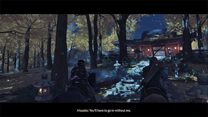 After regaining control of Jin, get on your horse - Ghost of Tsushima: The Tale of Lady Masako walkthrough - Act 1 - Ghost of Tsushima Guide, Walkthrough
