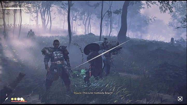 Soon after ing all the bodies, you find a straw hat lying on the road - Ghost of Tsushima: Blood on the Grass walkthrough - Act 1 - Ghost of Tsushima Guide, Walkthrough