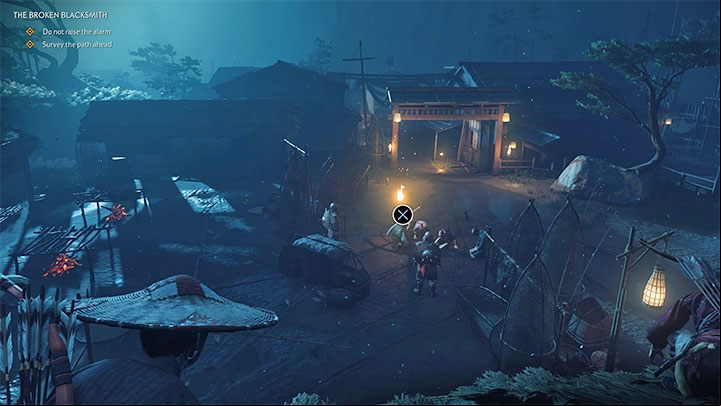 Starting from here, you cant raise the alarm - this will fail the mission - Ghost of Tsushima: The Broken Blacksmith walkthrough - Act 1 - Ghost of Tsushima Guide, Walkthrough
