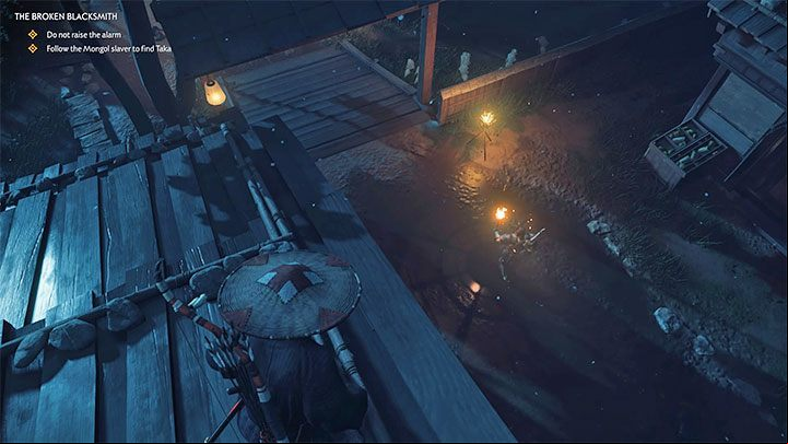 You have to start tracking the slave hunter with the torch - Ghost of Tsushima: The Broken Blacksmith walkthrough - Act 1 - Ghost of Tsushima Guide, Walkthrough