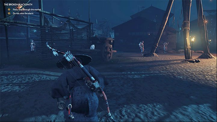 After overhearing the interrogation of one of the slaves, you learn that Taka, the imprisoned blacksmith, is about to be executed - Ghost of Tsushima: The Broken Blacksmith walkthrough - Act 1 - Ghost of Tsushima Guide, Walkthrough