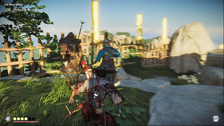 Some enemies will stand close together and you can solve these problems in different ways, e - Ghost of Tsushima: The Iron Hook walkthrough - Act 1 - Ghost of Tsushima Guide, Walkthrough