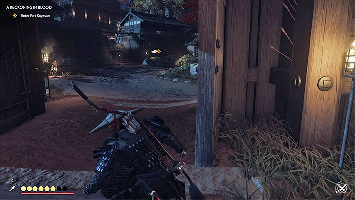 Before you head towards the fort, wait a few seconds for a large group of enemies to start chasing Taka - Ghost of Tsushima: A Reckoning in Blood walkthrough - Act 2 - Ghost of Tsushima Guide, Walkthrough