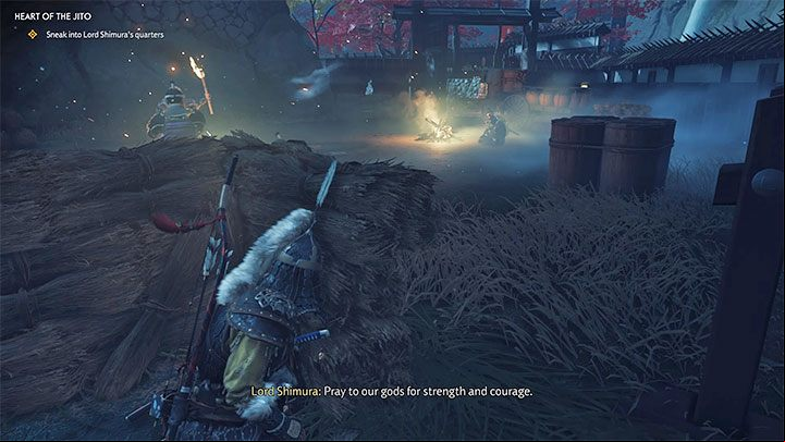From now on, try to use focused hearing more often, because there is less distance between you and the guards - Ghost of Tsushima: Heart of the Jito walkthrough - Act 3 - Ghost of Tsushima Guide, Walkthrough