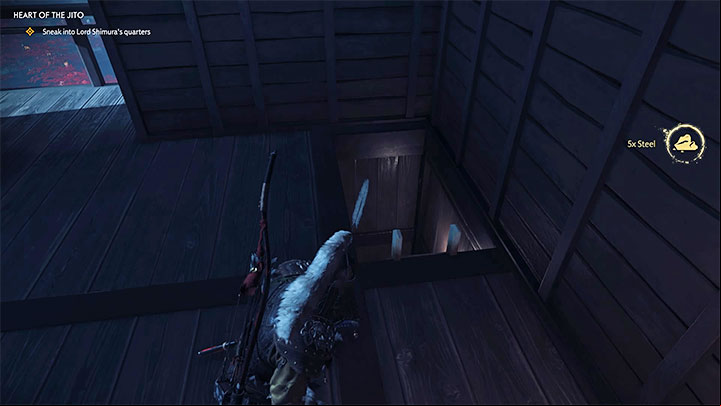 Enter the tower, find a hole with a ladder - descend to the lower floor - Ghost of Tsushima: Heart of the Jito walkthrough - Act 3 - Ghost of Tsushima Guide, Walkthrough