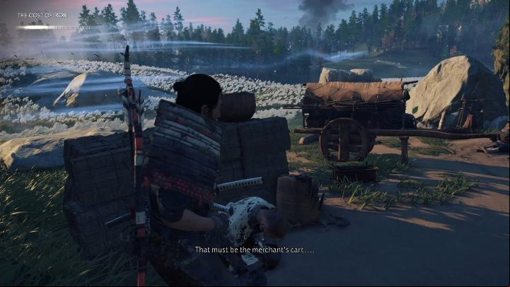Follow the road until you come across the dealers destroyed cart - Ghost of Tsushima: The Cost of Iron walkthrough, Tales of Tsushima - Other tales - Ghost of Tsushima Guide, Walkthrough