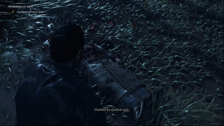 Once you reach the designated place, examine the body of the deceased monk - Ghost of Tsushima: The Burden of Theft walkthrough, Tales of Tsushima - Other tales - Ghost of Tsushima Guide, Walkthrough