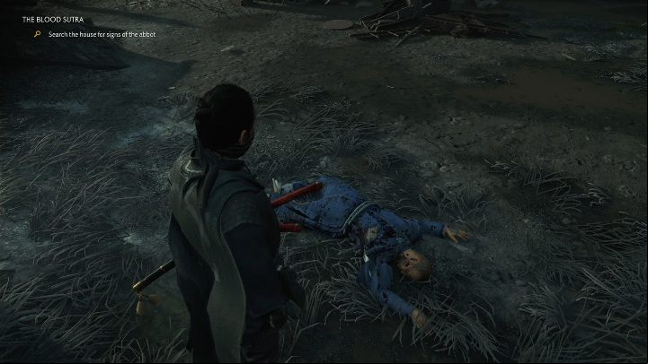 You need to conduct a short investigation after arriving on the spot - Ghost of Tsushima: The Blood Sutra walkthrough, A Norio Tale - A Norio Tale - Ghost of Tsushima Guide, Walkthrough
