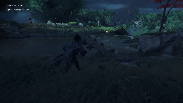 The tracks will lead you to the waterfall - Ghost of Tsushima: The Blood Sutra walkthrough, A Norio Tale - A Norio Tale - Ghost of Tsushima Guide, Walkthrough