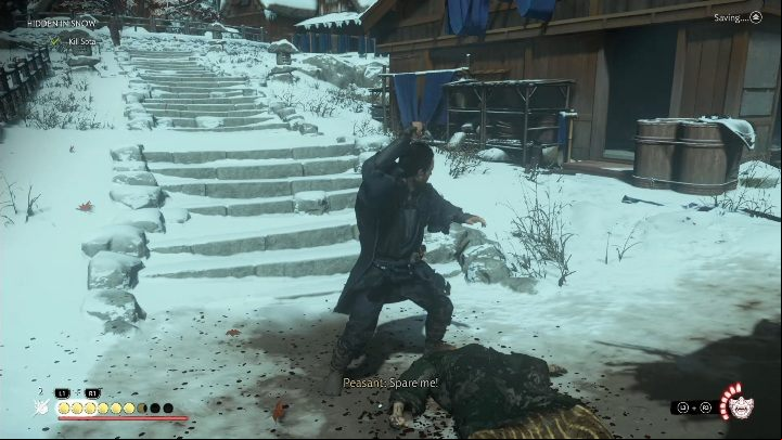 After rescuing the woman, return to the mill in Sago - Ghost of Tsushima: Hidden in Snow walkthrough, Tales of Tsushima - Other tales - Ghost of Tsushima Guide, Walkthrough