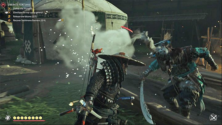 There is a possibility that you may be surrounded by a few stronger enemies during direct combat - Ghost of Tsushima: Samurai style - Direct combat - Basics - Ghost of Tsushima Guide, Walkthrough
