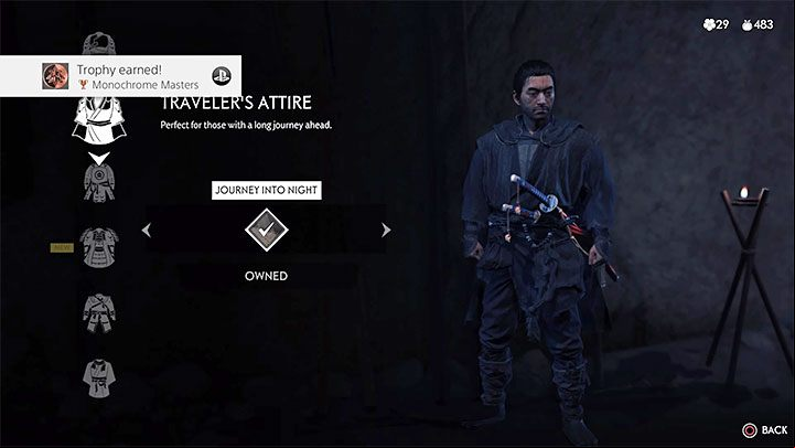 As in the case of the White Dye Merchant you need to have some flowers if you want ot trade - Ghost of Tsushima: How to unlock Monochrome Masters? - Trophy guide - Ghost of Tsushima Guide, Walkthrough