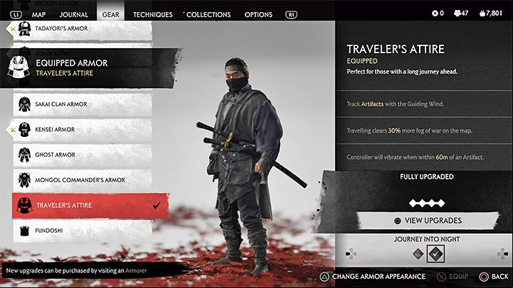 Travellers Attire with Journey Into Night black dye - Ghost of Tsushima: Is Ninja Warrior outfit? - Character development and equipment - Ghost of Tsushima Guide, Walkthrough
