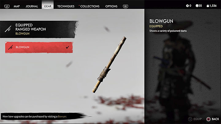 The Blowgun is a unique type of ranged weapon in Ghost of Tsushima - Ghost of Tsushima: How to get Blowgun? - Character development and equipment - Ghost of Tsushima Guide, Walkthrough