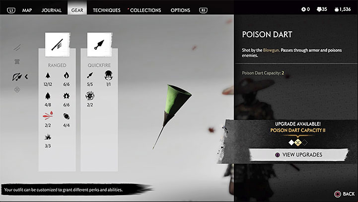 The first major type of dart is the poison dart - Ghost of Tsushima: How to get Blowgun? - Character development and equipment - Ghost of Tsushima Guide, Walkthrough