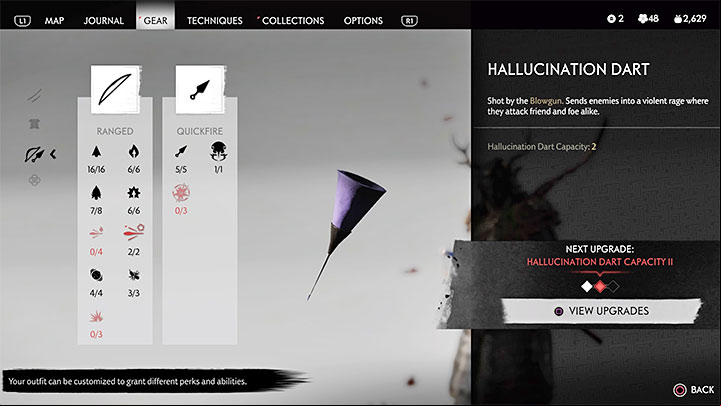 The second main type of darts is the Hallucination Dart - Ghost of Tsushima: How to get Blowgun? - Character development and equipment - Ghost of Tsushima Guide, Walkthrough