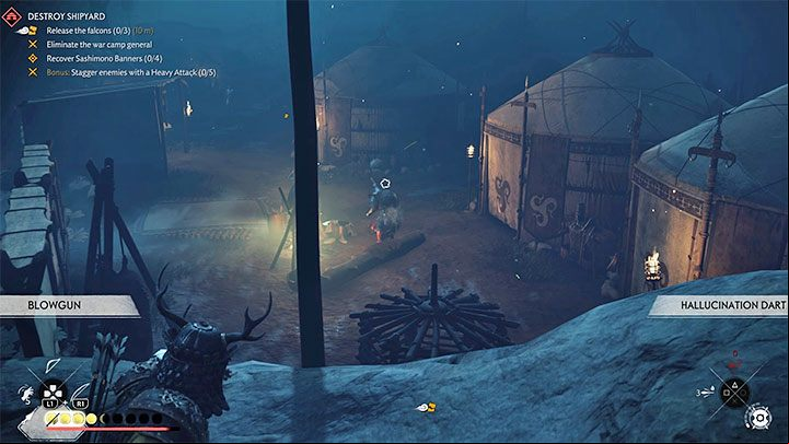 The hallucination darts turns the enemies against each other due to the hallucinations - Ghost of Tsushima: How to get Blowgun? - Character development and equipment - Ghost of Tsushima Guide, Walkthrough
