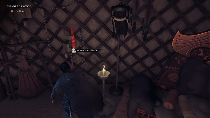 Youll find this Mongol artifact on the wall next to the altar - Ghost of Tsushima: Mongol artifacts - secrets, missables, video guide - Secrets and collectibles - Ghost of Tsushima Guide, Walkthrough