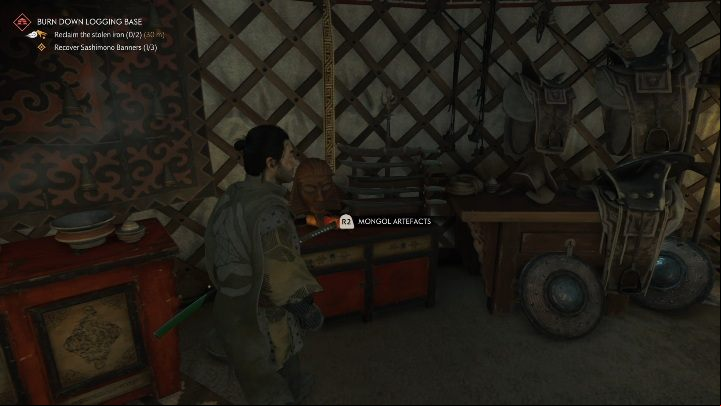 Youll find the mask in a tent - Ghost of Tsushima: Mongol artifacts - secrets, missables, video guide - Secrets and collectibles - Ghost of Tsushima Guide, Walkthrough