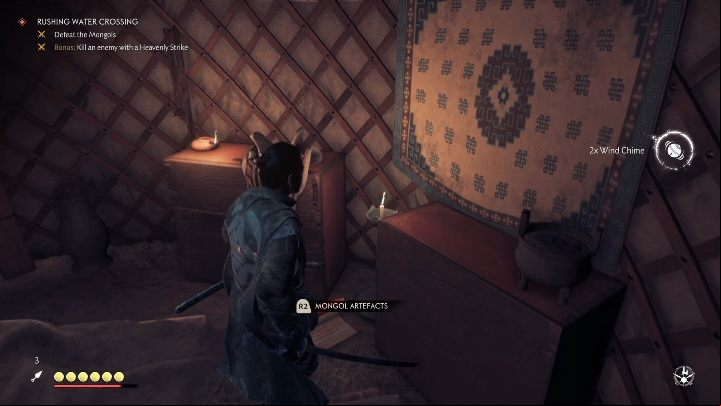 Youll find this artifact on the floor in one of the tents - Ghost of Tsushima: Mongol artifacts - secrets, missables, video guide - Secrets and collectibles - Ghost of Tsushima Guide, Walkthrough