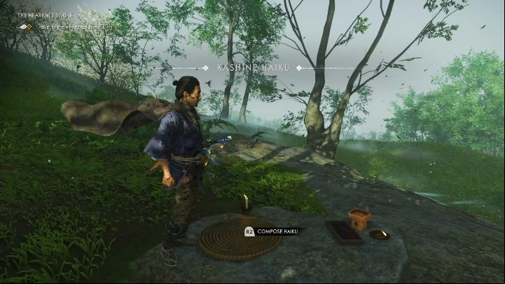 Haiku can be performed over a chasm from which you can observe lush vegetation - Ghost of Tsushima: Haiku, Izuhara Region secrets map, video guide - Izuhara Region - Ghost of Tsushima Guide, Walkthrough