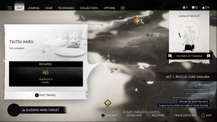 Location: Lake Kunehama - Ghost of Tsushima: Haiku, Izuhara Region secrets map, video guide - Izuhara Region - Ghost of Tsushima Guide, Walkthrough