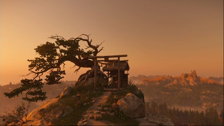 To reach this shrine you have to move through the rocks and branches - Ghost of Tsushima: Shinto Shrines, Izuhara Region secrets map, video guide - Izuhara Region - Ghost of Tsushima Guide, Walkthrough